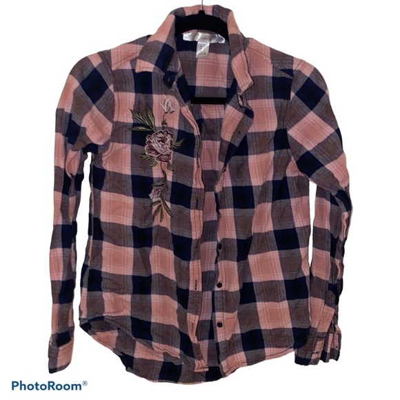 SWS floral pocket plaid skirt blouse with collar Sz S - Picture 1 of 11